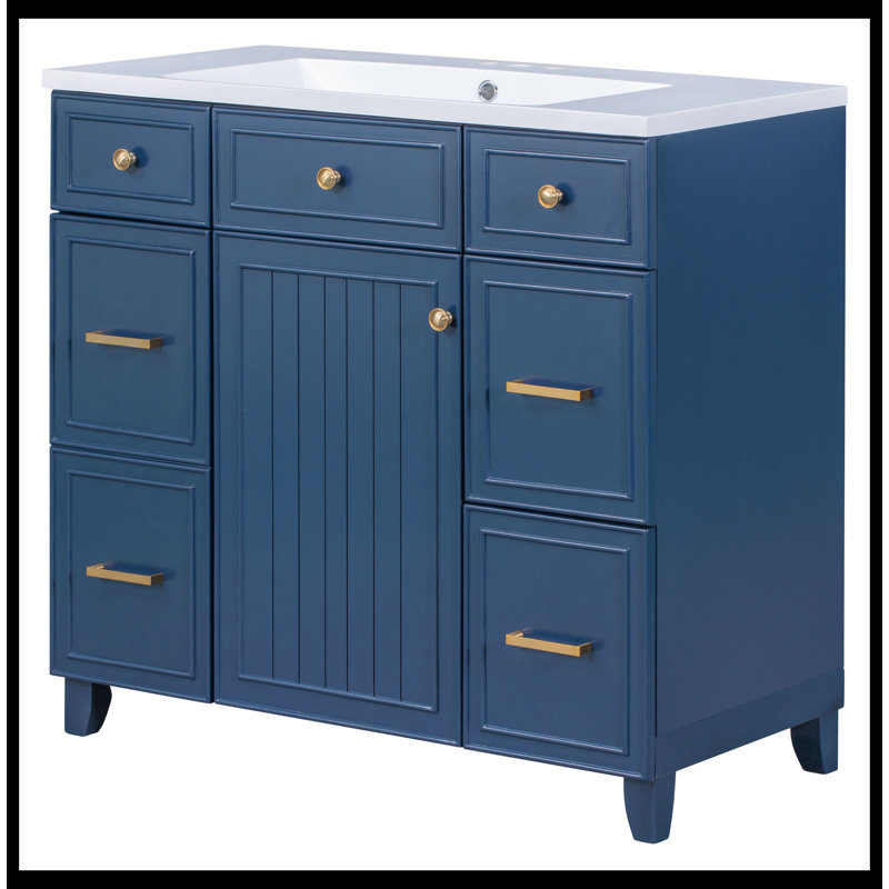 Meuble-lavabo simple 18 po avec plateau Mukadder, Bleu marine