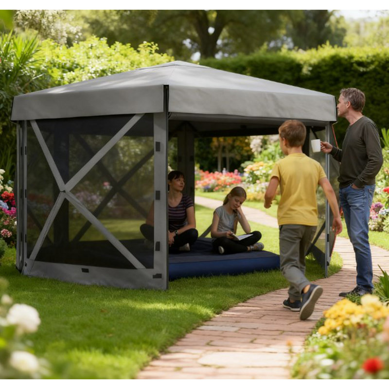 Tente avec parois latérales, auvent extérieur avec sac de transport, auvent de pavillon
