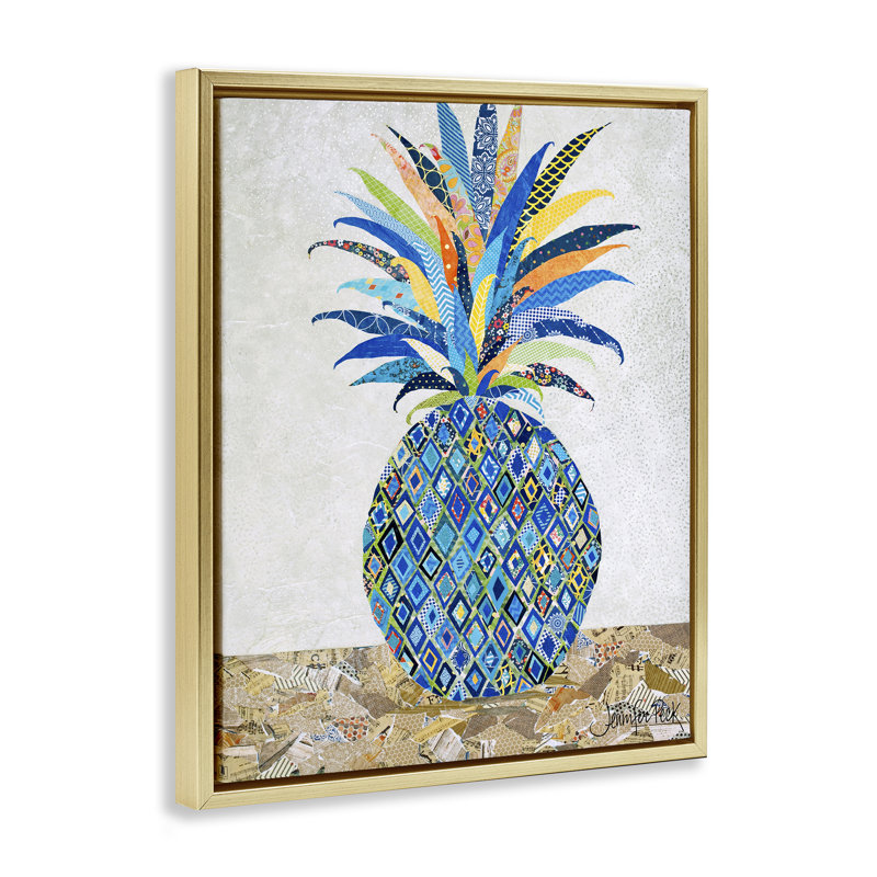 "Mosaique à motif d'ananas" encadré par Jennifer Peck, Cadre flottant métallique doré, H 31 po x l 25 po