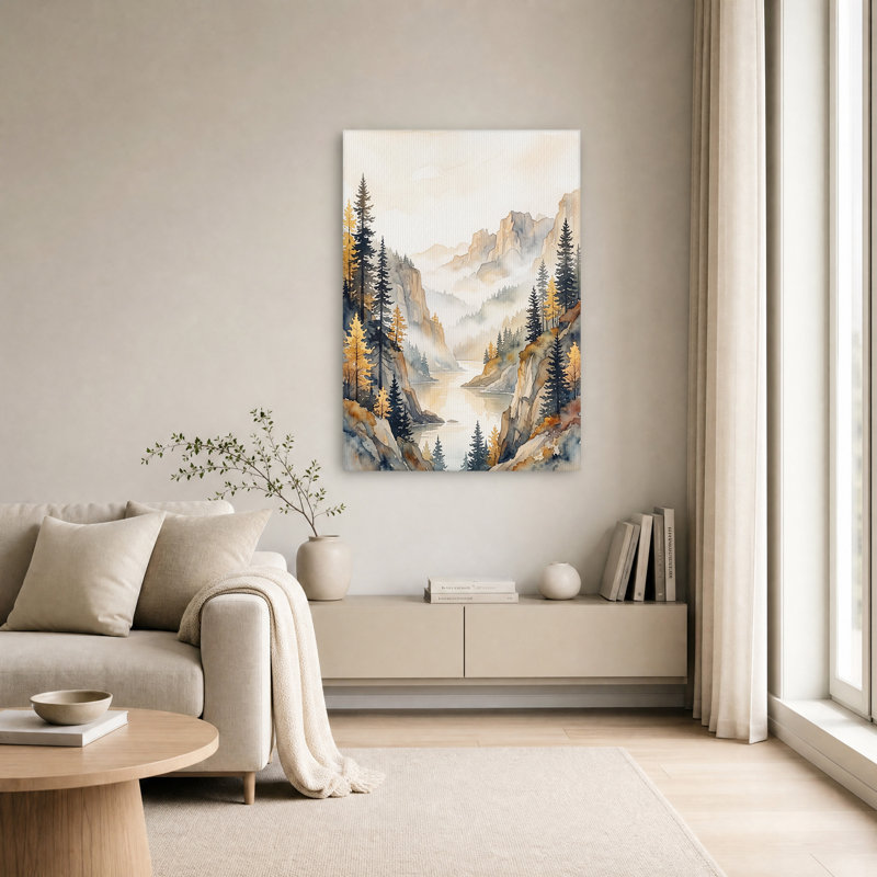 Art mural sur toile Misty Mountains River, H 18 po x l 12 po