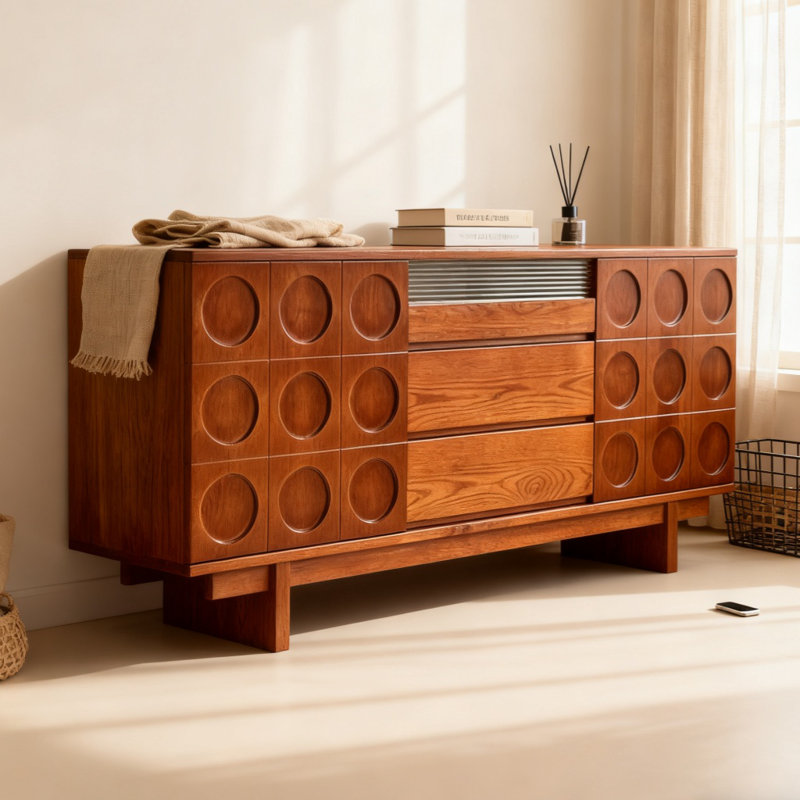 Retro Pastry Sideboard, Light Brown, 32.28" H x 70.87" W x 15.75" D
