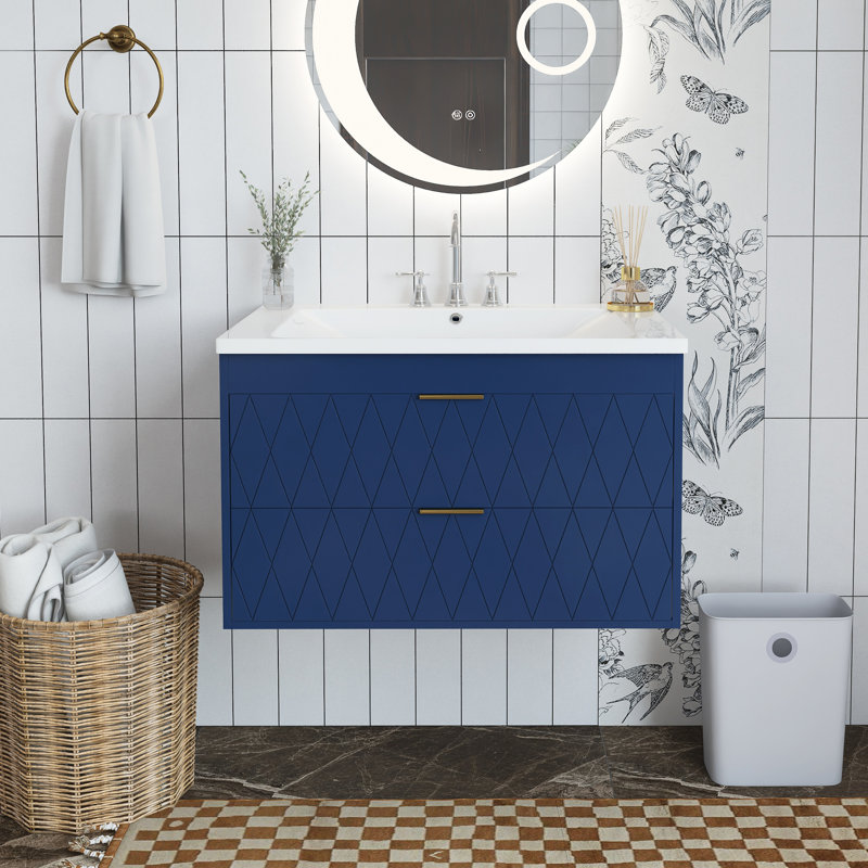 Meuble-lavabo simple 30 po avec plateau en résine Tahmeed, Bleu marine