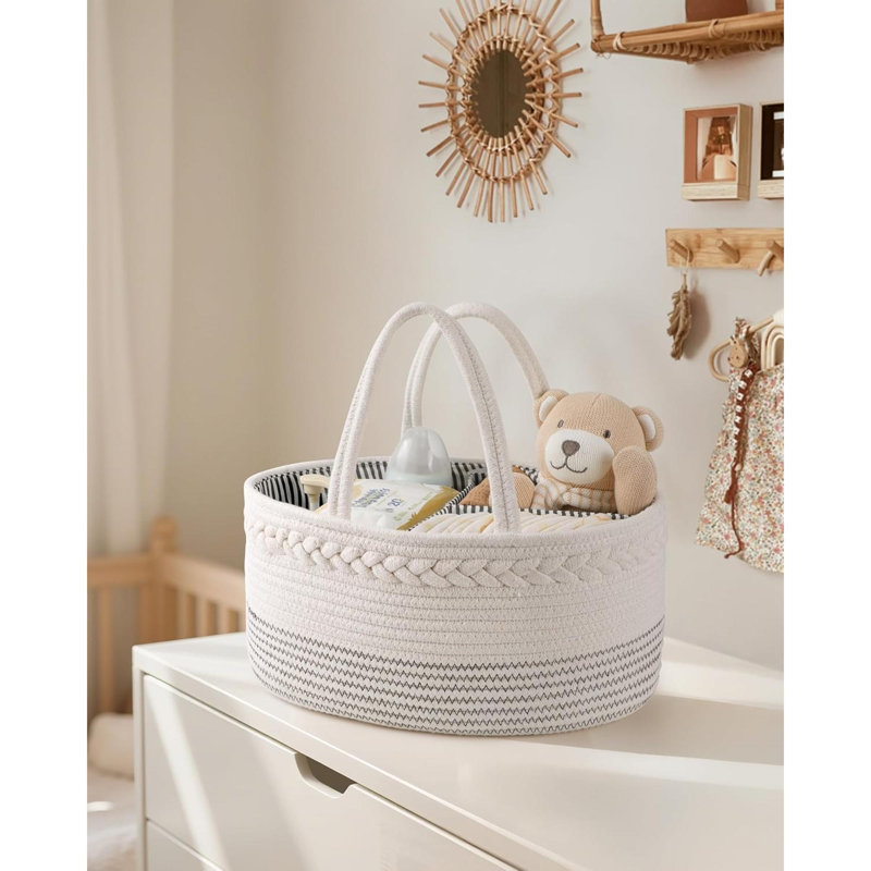 Rebrilliant Cotton Storage Bag, 21cm H x 39cm W x 25cm D, White/Wavy