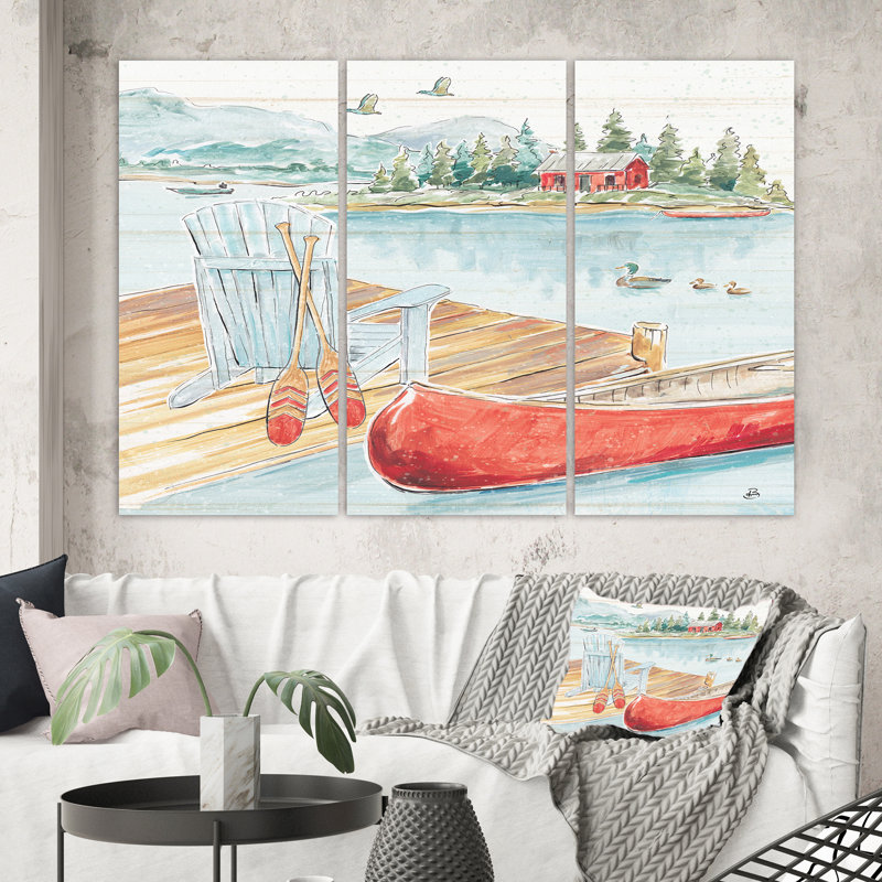 «Lake House Canoes III», reproduction d'art sur toile tendue, H 32 po x l 48 po x P 1 po