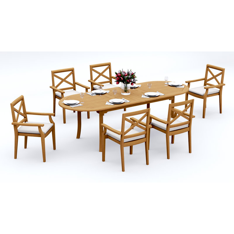 10 Seats 11 Pcs Grade-A Teak Wood Dining Set: 94" Double Extension Oval Table And 10 Granada Stacking Arm Chairs #11GR2210, 6