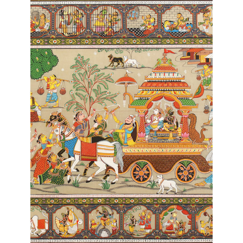 Mathura Vijaya | Peinture de Patta sur soie de tussar | Décoration murale