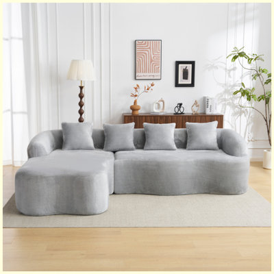 Modern L-Shape Sectional Sofa with Curved Chaise for Apartment Living Room