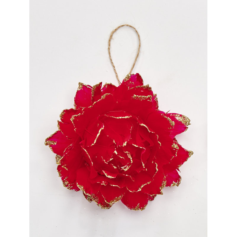 Ornement en forme de plume à paillettes scintillantes, Rouge