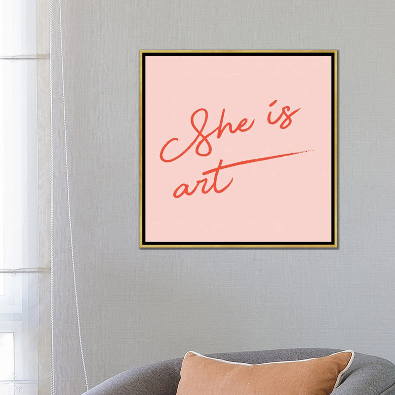 She Is Art Pink - reproduction d'art textuel, H 26 po x l 26 po x P 1,5 po, Toile encadrée d'or, Pas de tapis