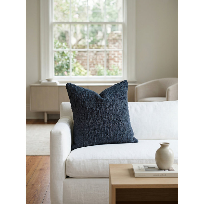 Navy Blue Cozy Boucle Cotton Pillow 20x20 with Down Insert, Breezy, Rectangle 14"H x 20"W, Pillow Cover Only - No Insert