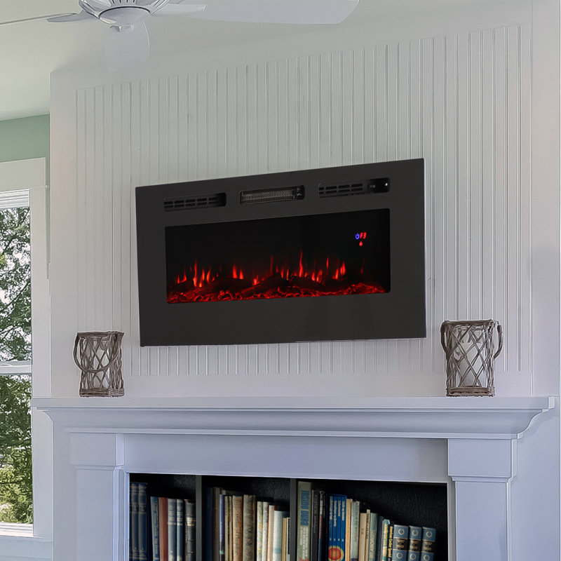 Kauffman Wall-Mounted Recessed Electric Indoor Fireplace - 40" - Black, Black, 18.25" H x 40" W x 5" D
