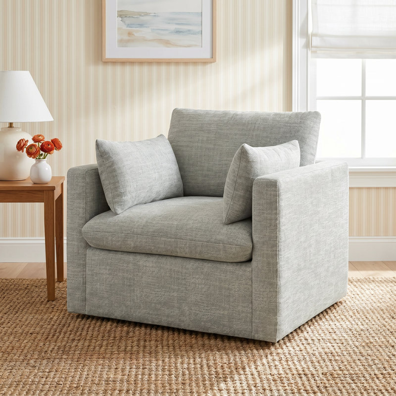 Luna Slipcovered Chair and a Half, Lena Sand Performance Linen Blend
