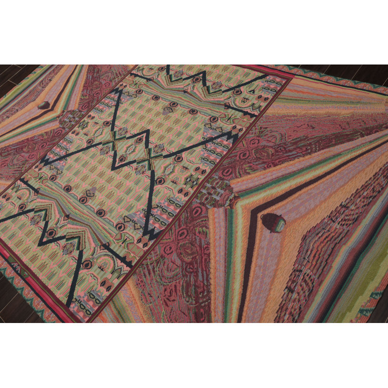Tapis art déco français en laine tissé à la main 6 x 9 pi 2 po Lime