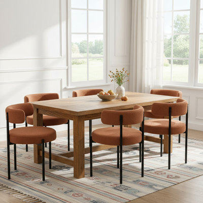 Modern Bouclé Upholstered Side Dining Chair with Metal Frame
