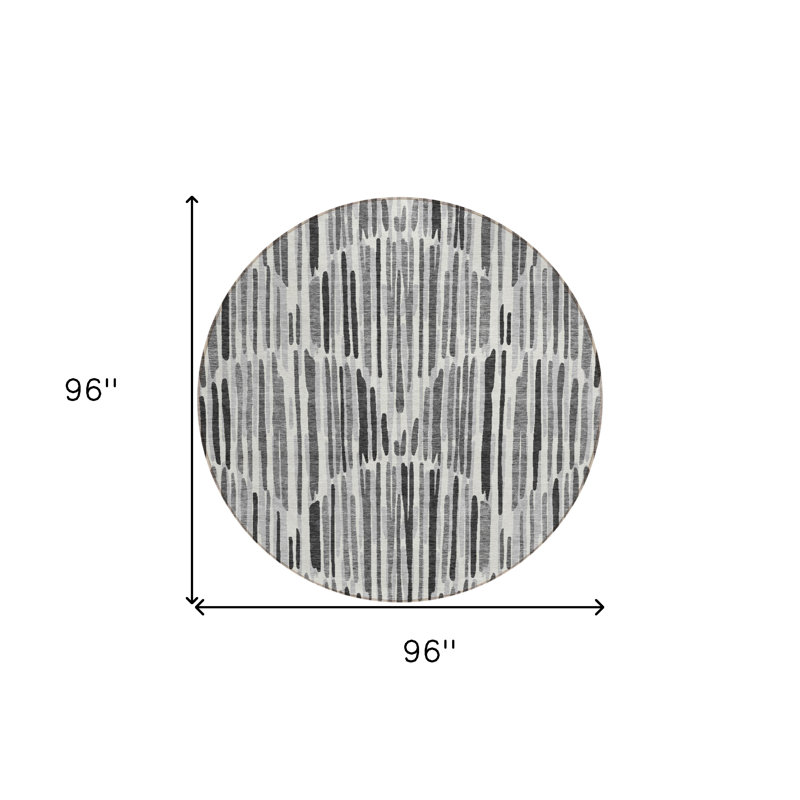 Tapis extérieur rond lavable abstrait gris ivoire et gris anthracite 8 pi