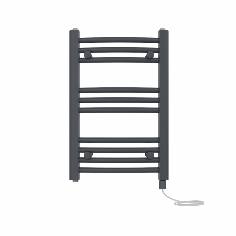 Cleavie Prefilled Curved Towel Rail Heated Towel Rails, 60cm H x 40cm W x 4.5cm D, Anthracite