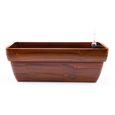 7.8 In. Dark Wood Plastic Rectangle Self-Watering Planter Pot