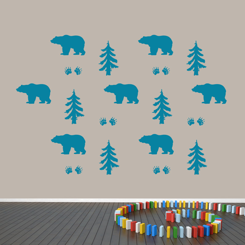 Décalcomanie murale forêt ours, Bleu sarcelle