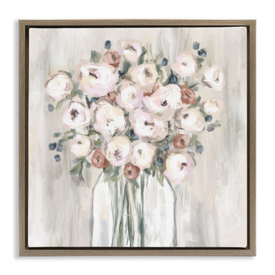 Art mural sur toile flottant Mute Neutral Round Blossoms