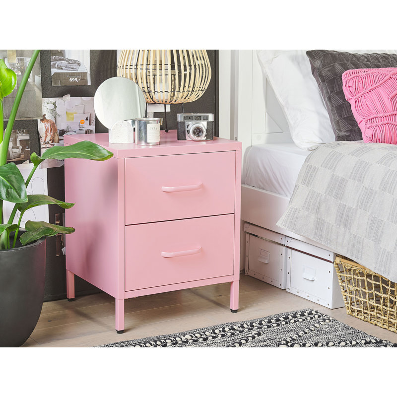 Arturs 2 Drawer Bedside Table, Pink