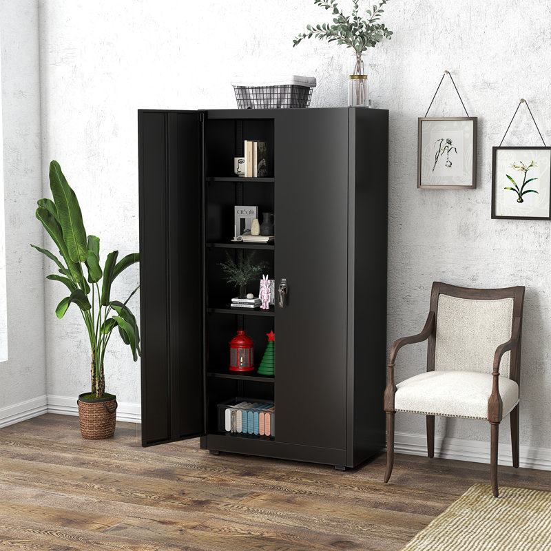 71'' H Metal Garage Storage Cabinet with Locking Doors and Adjustable Shelves, Black