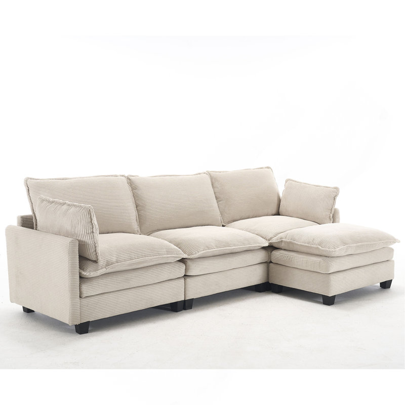 Canapé modulaire, grand canapé en U en velours, canapé rembourré confortable à 3 places avec 1 repose-pieds, 2 coussins lombaires, canapé profond pour le salon