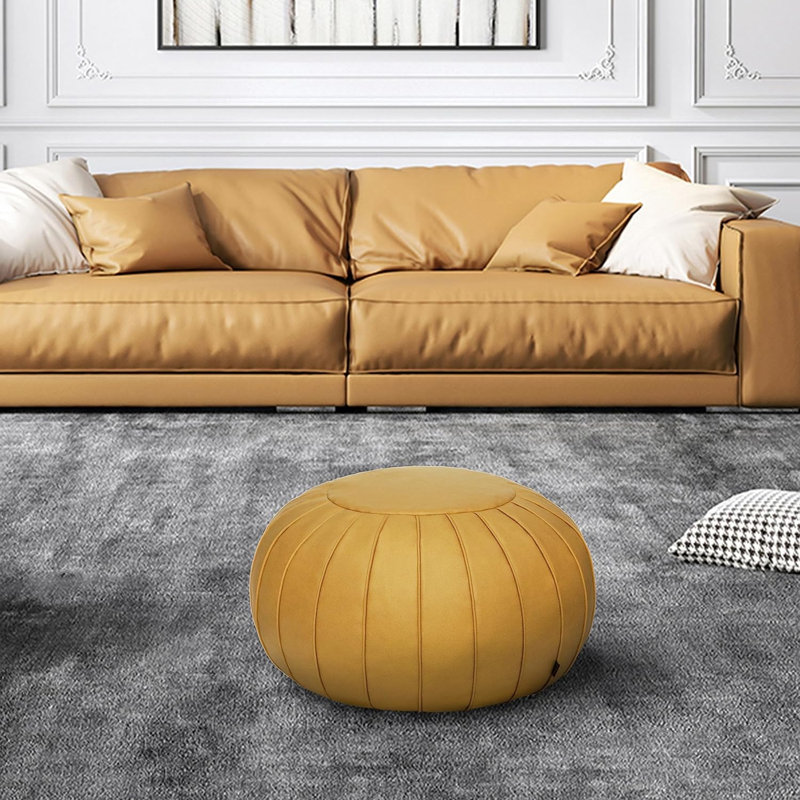 Cohill Upholstered Pouf, Yellow Leather Match/Leather