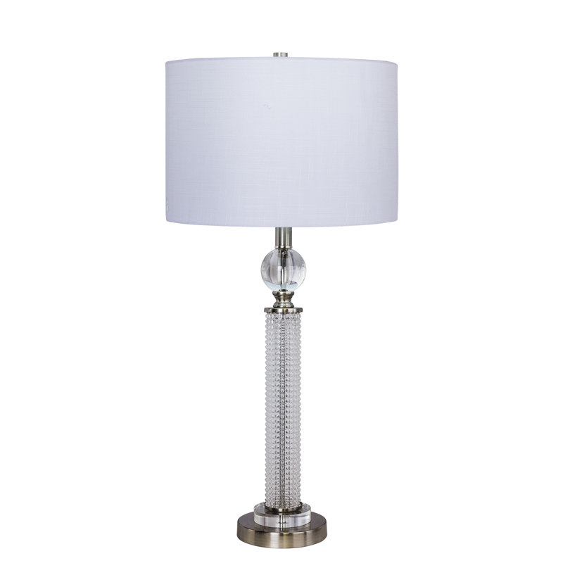 Riceboro Crystal Table Lamp, Brushed Steel, White
