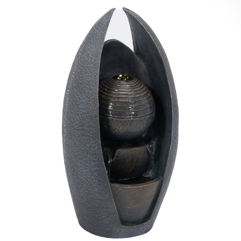 19.09"H Modern Curve Resin Outdoor Weather Resistant Water Fountain with LED Lights