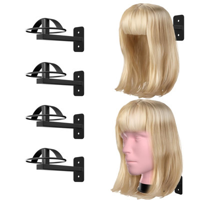 Support de perruque 2 pièces pour perruques multiples, support de tête de perruque 4 pièces, support de tête de mannequin mural en métal (noir)