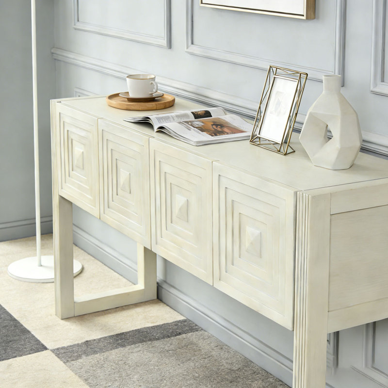 Console sculptée avec 3 tiroirs à fermeture en douceur, Natural