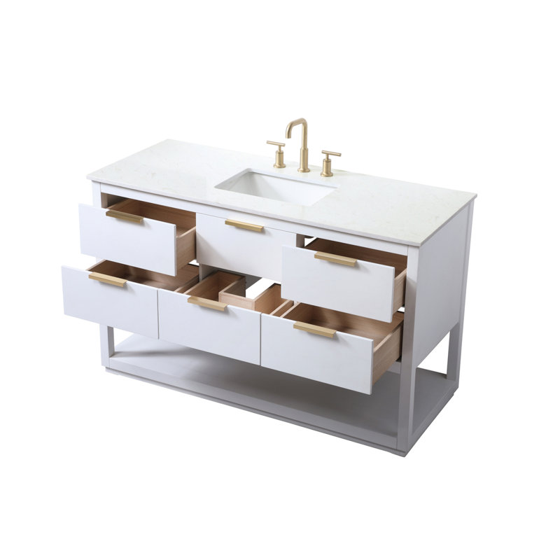 54'' Single Bathroom Vanity with Engineered Marble Top, White