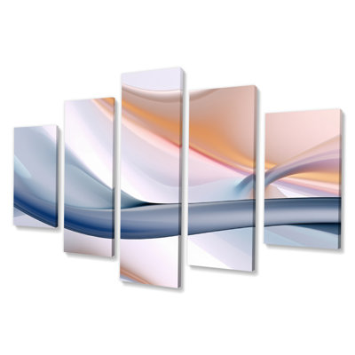 Fractal Ripples I orange et bleu, reproduction d'art sur toile, 5 panneaux