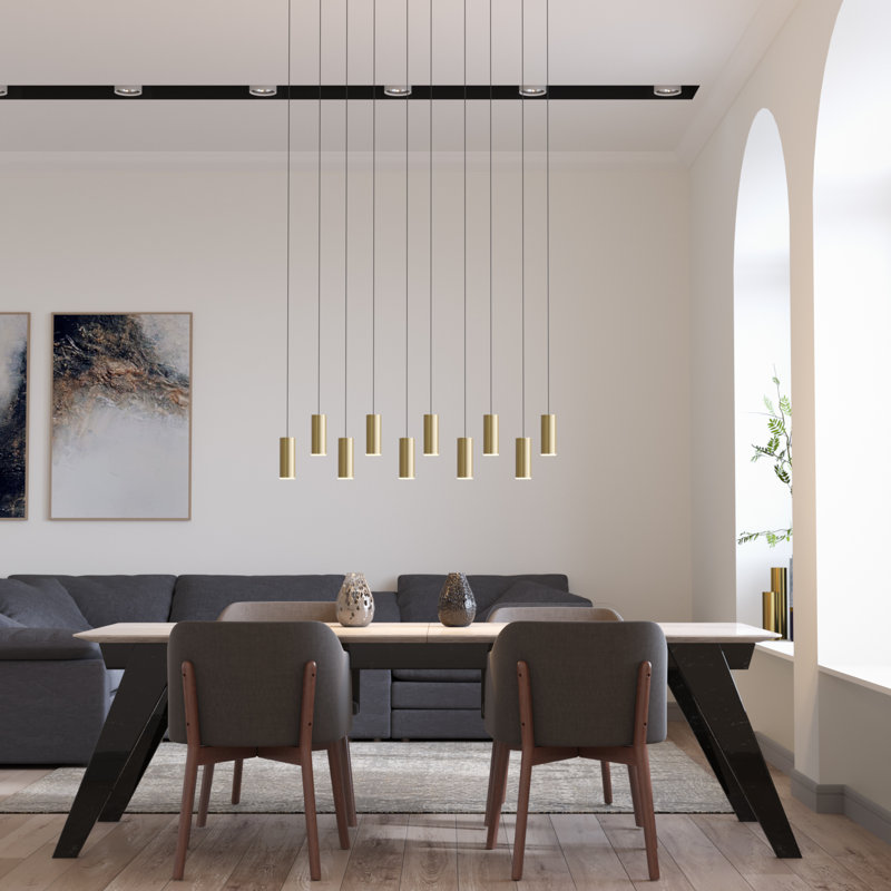 Luminaire suspendu cylindre 10 lumières grappe Bludovice, Laiton