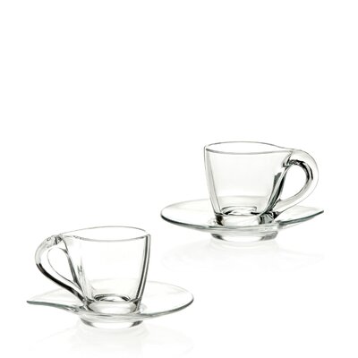 Espresso Cup - With Saucer - 2 Pc. Set - For Cappuccino , Coffee, Latte - 6 Sets (Of 2) In A Box - 3.4 Oz. -Made In Europe - By Majestic Gifts Inc -  Majestic Crystal, 50950-s6