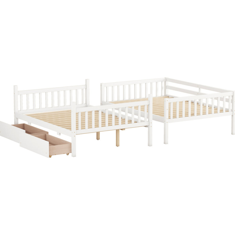 Lit superposé double avec 2 tiroirs, bois d'hévéa blanc détachable, mesure le bois sur les tiroirs blanc, pour lits indépendants, caractéristiques