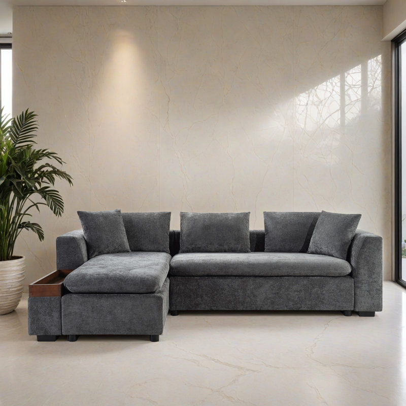 Canapé modulaire de 93,72 po faisant face à la gauche avec méridienne, Gris chenille