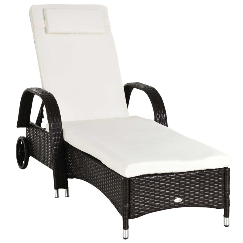 Outsunny Wicker Outdoor Chaise Lounge, 5-Level Adjustable Backrest Pe Rattan Pool Lounge Chair With Wheels, Cushion & Headrest