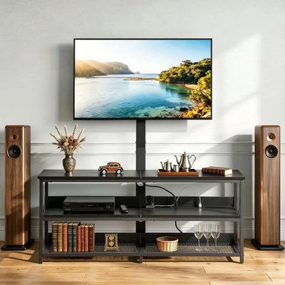 Meuble télé avec support, 47,2 po, console de meuble télé avec prise de courant, pour téléviseur de 32 à 75 po, centre de divertissement pivotant à hauteur réglable avec tablette de rangement ouverte, pour le salon, la chambre à coucher, noir