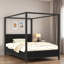 Lit plateforme à baldaquin en bois avec panneau cannelé et pieds robustes-1953687500-1953687502