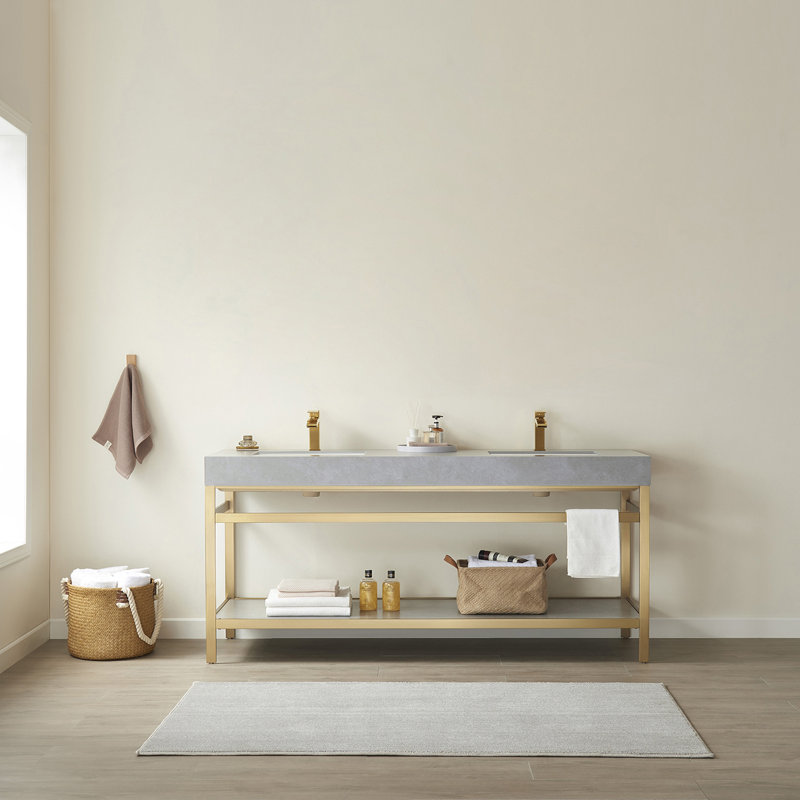 Ensemble de meuble-lavabo double 72 po Funes, Or brossé, Or brossé, Blanc montagne enneigée