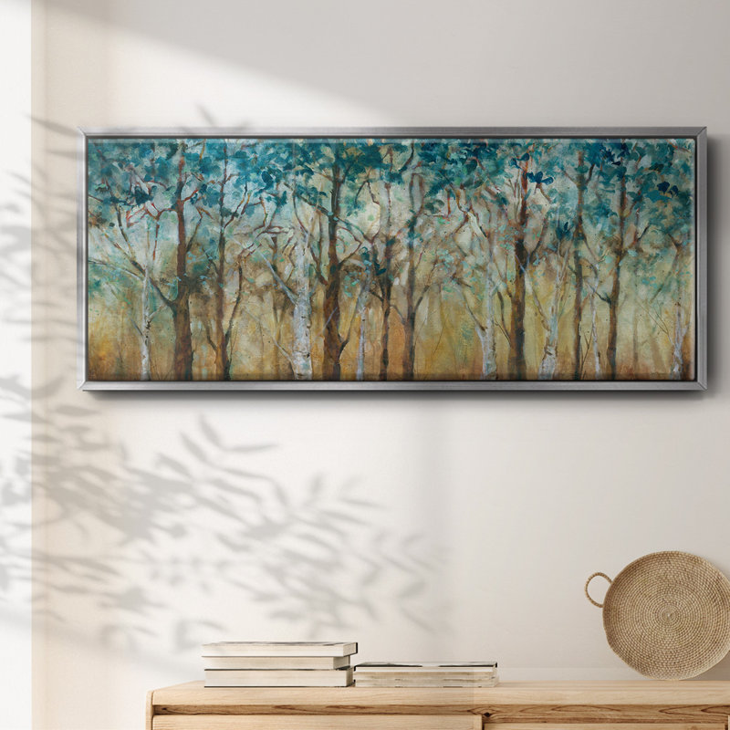 Sunlit Birch Grove- Framed Canvas, 24" H x 60" W