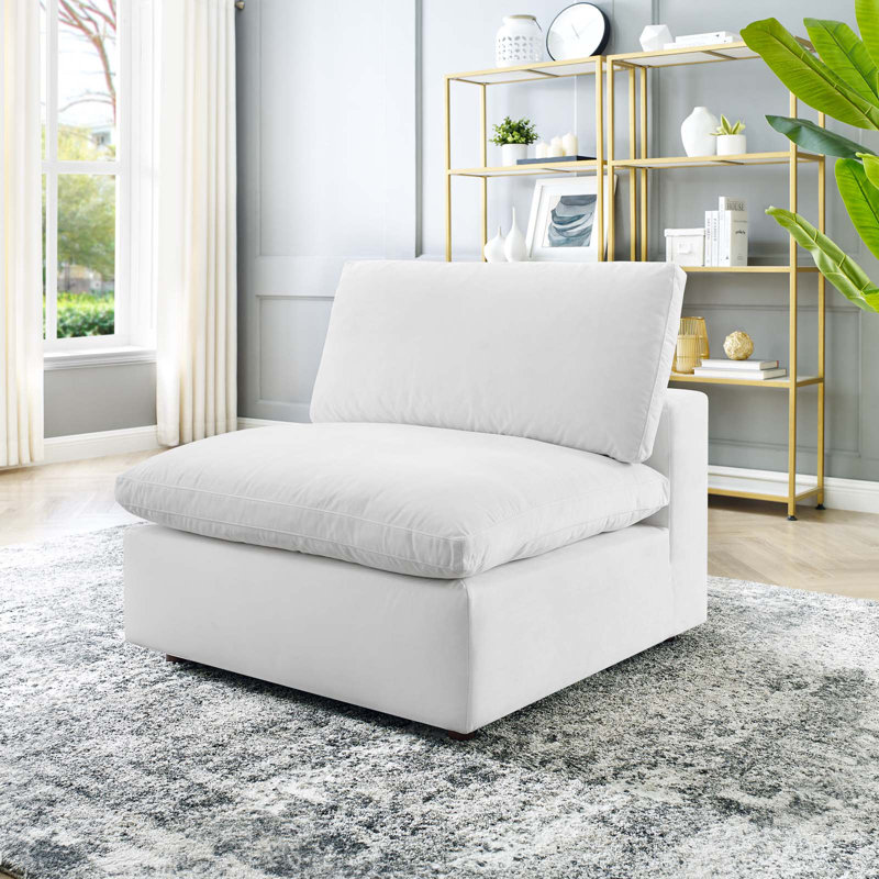 Chaise sans accoudoirs en velours rembourré Commix, Velours blanc