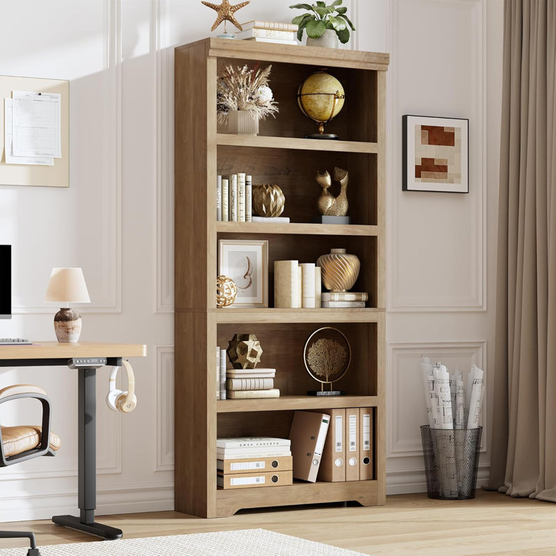 Farmhouse Bookcase with Adjustable Shelves, Floor Standing Open Display Storage Rack, Anti-Slip Design, Black