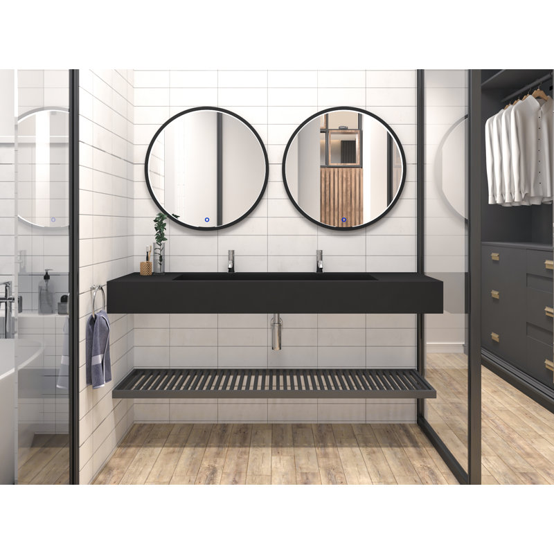 Lavabo de salle de bain mural à surface solide 60 po Boyter, Noir