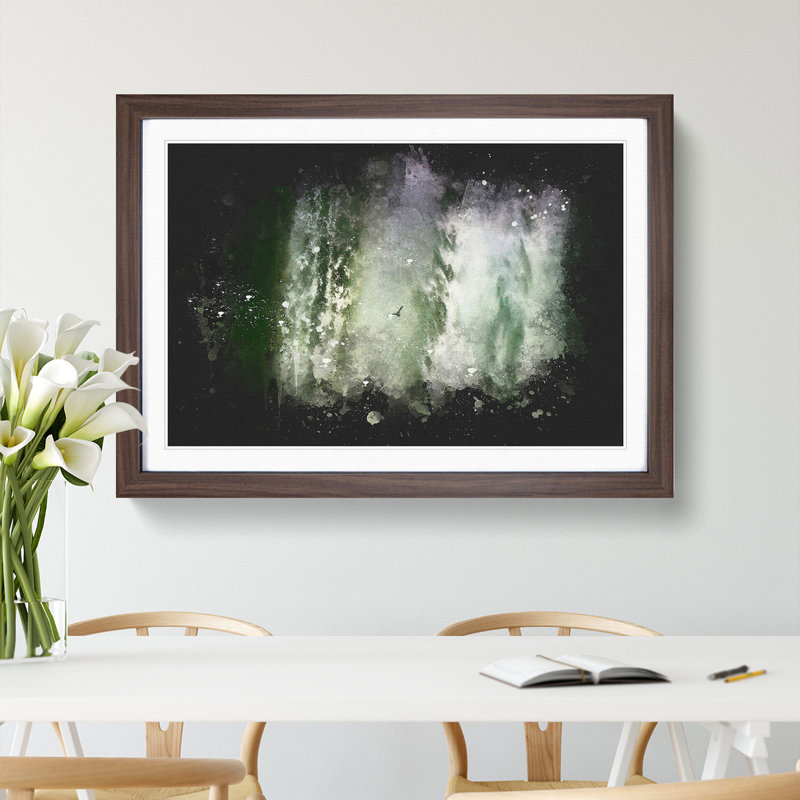 Bird Flying By The Waterfall - Single Picture Frame Print on MDF, 24cm H x 33cm W x 2cm D, Walnut