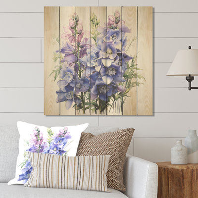 Bleu et mauve, Delphinium, bouquet de fleurs III - Delphinium sur bois