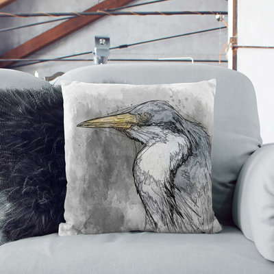 Pied Heron Cushion with Filling