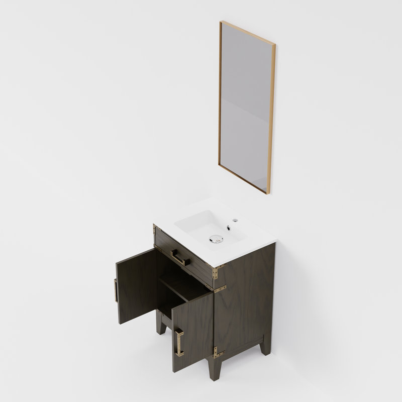 Miroir de salle de bain simple en acrylique l 24 po x P 18 po Laurel, Chêne brun