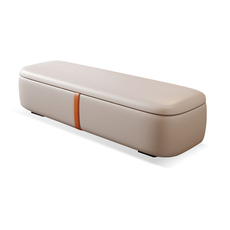 Beige Modern Wood Upholstered Bedroom and Entryway Leather Long Storage Bench, 15.75" H x 62.99" W x 17.72" D, Beige